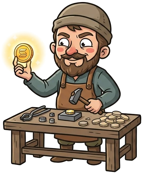 The Mintmaster at his workbench, hammering coins